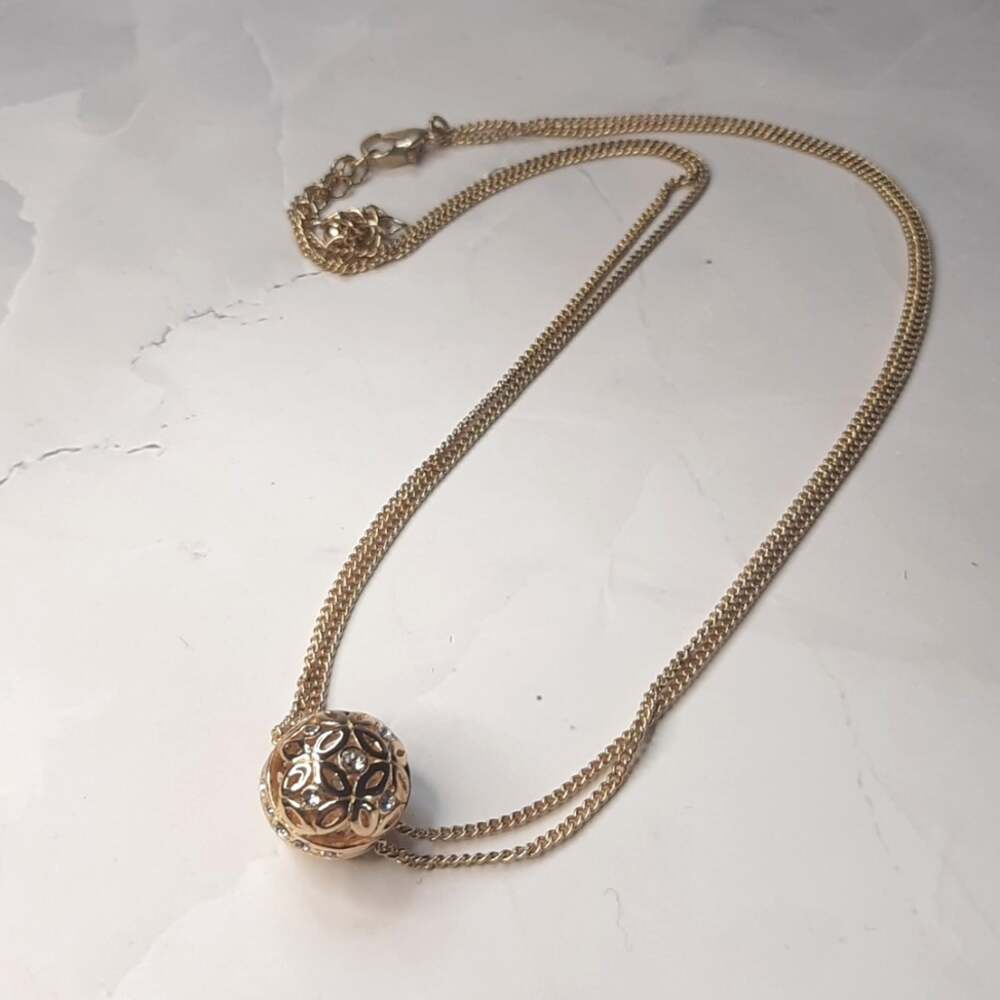 Rhinestone Embellished Golden Sphere Pendant Necklace